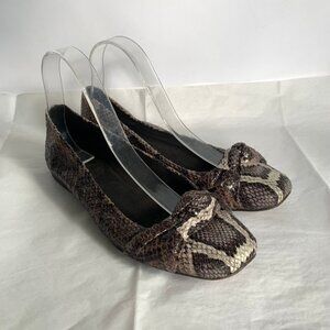 Stuart Weitzman Brown Beige Snakeskin Embossed Knot Detail Loafer Flats - Size 9